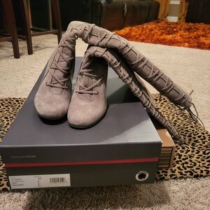 Gray Lace-Up Over-the-Knee Boots